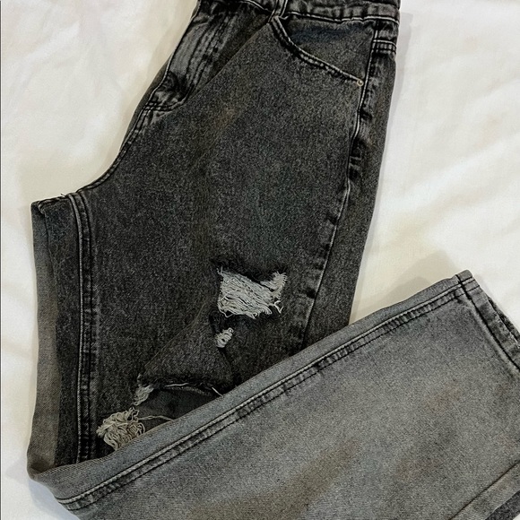 Large Shein Womens High Waisted Distressed Mom Jeans Colorblock Ripped High Rise - Picture 2 of 13